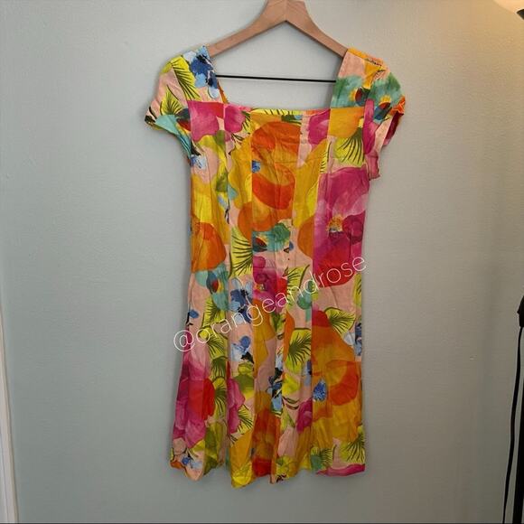 FARM Rio Brazil Vibrant Yellow Orange Tropical Soft Cotton Colorful Mini Dress S - Picture 11 of 12